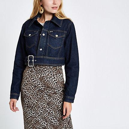 River Island Womens Denim Buckle Hem Cropped Jacket