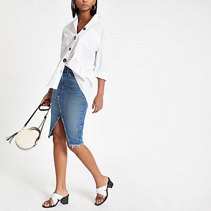 River Island Womens Denim Split Front Midi Skirt