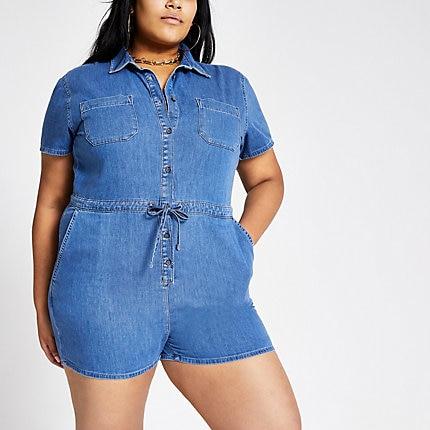 River Island Womens Plus Denim Playsuit