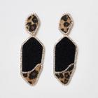 River Island Womens Gold Tone Leopard Diamante Pave Drop Earrings