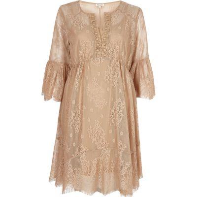 River Island Womens Lace Frill Sleeve Peasant Dress