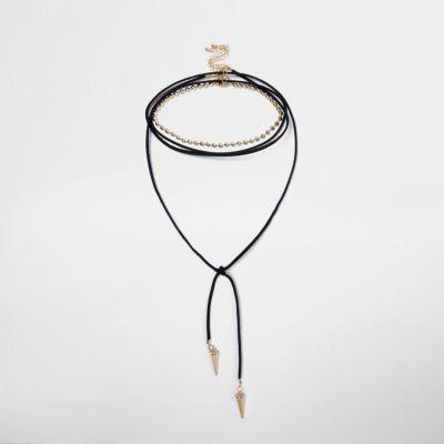 River Island Womens Tied Spike Layered Choker Bolo Necklace