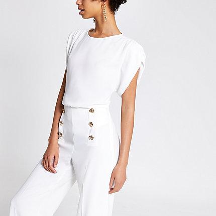 River Island Womens White Ruched Sleeve Top