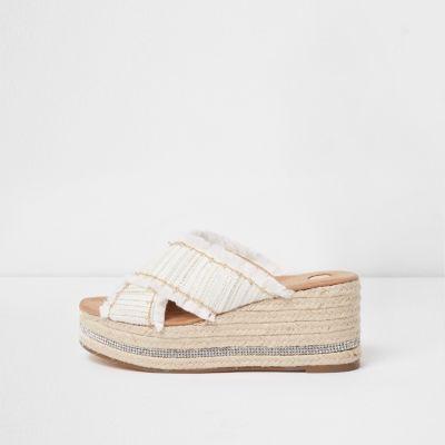 River Island Womens White Woven Chain Trim Espadrille Wedges