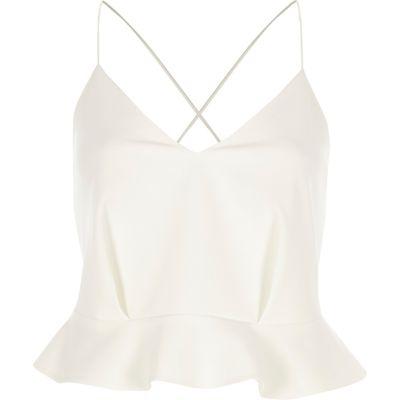 River Island Womens White Peplum Cross Back Cropped Cami Top