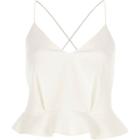 River Island Womens White Peplum Cross Back Cropped Cami Top