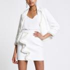 River Island Womens White Boucle Frill Pearl Mini Skirt