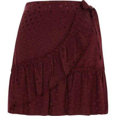 River Island Womens Spot Jacquard Frill Wrap Mini Skirt