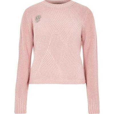 River Island Womens Ribbed Knit Sweater With Brooch