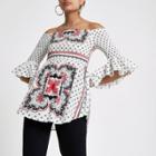 River Island Womens White Paisley Print Bell Sleeve Top