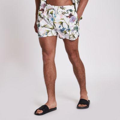 River Island Mens White Floral Swim Trunks