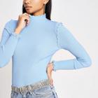 River Island Womens Frill Turtle Neck Rib Knitted Jumper