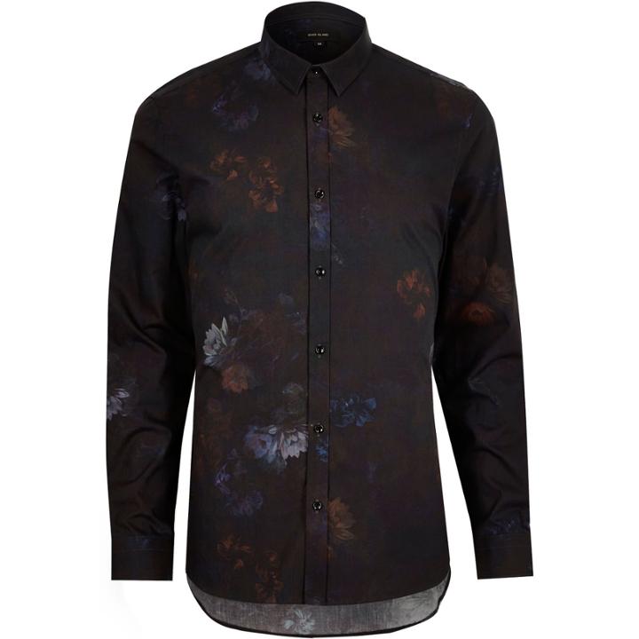River Island Mensblack Faded Floral Print Shirt
