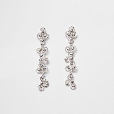 River Island Womens Silver Tone Rhinestone Dangle Drop Earrings