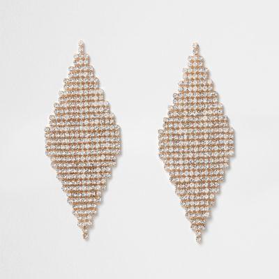 River Island Womens Gold Tone Diamond Pave Drop Earrings