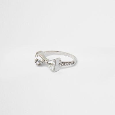 River Island Womens Silver Tone Rhinestone Bow Ring