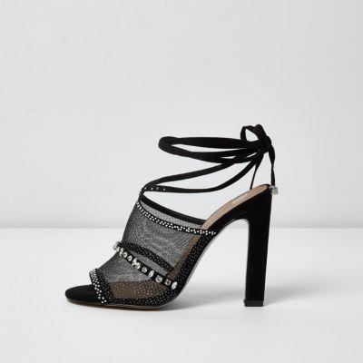 River Island Womens Rhinestone Embellished Tie Up Sandals