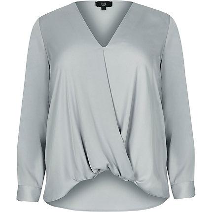 River Island Womens Plus Satin Wrap Front Blouse