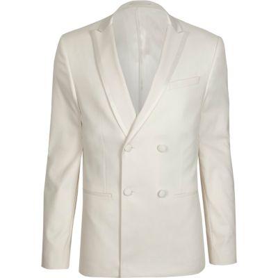 River Island Mens White Double Breasted Skinny Fit Suit Jacket