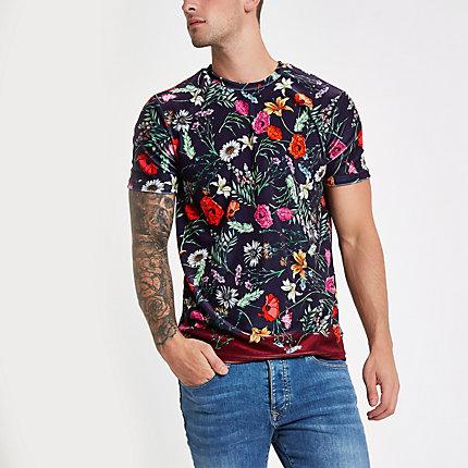 River Island Mens Jaded London Velvet Floral T-shirt