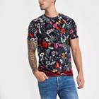 River Island Mens Jaded London Velvet Floral T-shirt