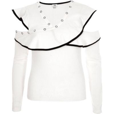 River Island Womens White Ribbed Crossover Fitted Top