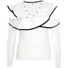 River Island Womens White Ribbed Crossover Fitted Top