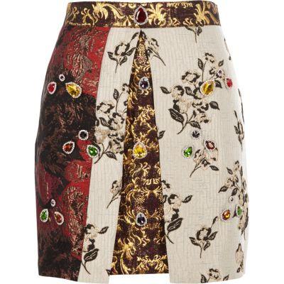 River Island Womens Jewel Embellished Jacquard A Line Skirt