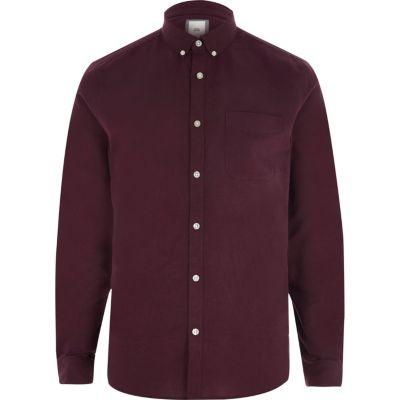 River Island Mens Berry Long Sleeve Oxford Shirt