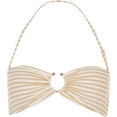 River Island Womens White Metallic Stripe Ring Bandeau Bikini Top