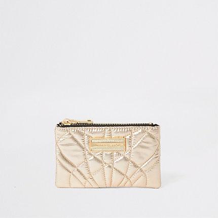 River Island Womens Gold Quilted Mini Zip Pouch