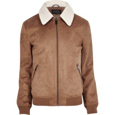 River Island Mens Faux Suede Fleece Collar Jacket