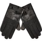 River Island Mensblack Leather Herringbone Gloves