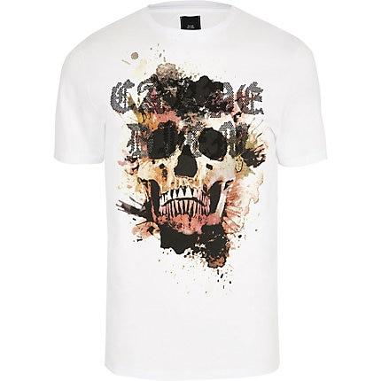 River Island Mens Big And Tall White Slim Fit 'skull' T-shirt