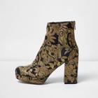 River Island Womens Gold Embroidered Platform Boots