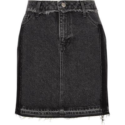 River Island Womens Washed Frayed Trim Denim Mini Skirt