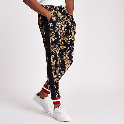 River Island Mens Jaded Velvet Print Joggers