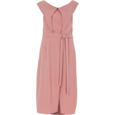 River Island Womens Nude Bardot Tie Waist Midi Dress