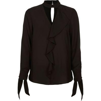 River Island Womens Frill Choker Tie Cuff Blouse