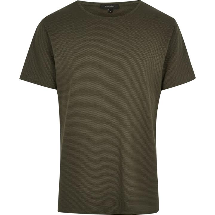 River Island Menskhaki Textured Front Waffle T-shirt