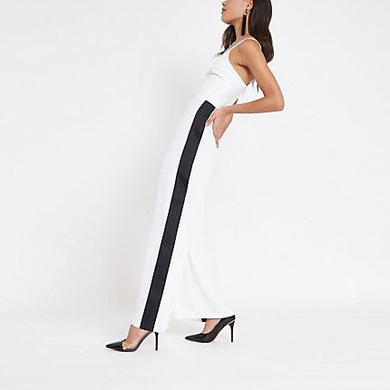 River Island Womens White V Neck Contrast Tape Side Jumpsuit
