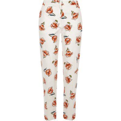 River Island Womens White Floral Print Cropped Cigarette Pants