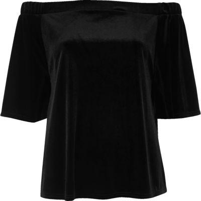 River Island Womens Velvet Mid Sleeve Bardot Top