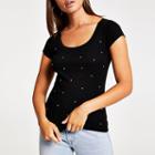 River Island Womens Diamante Scoop Neck Fitted T-shirt