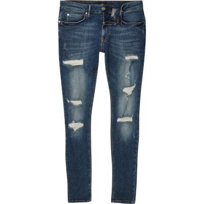 River Island Mens Ripped Super Skinny Spray On Jeans