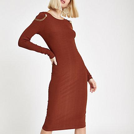 River Island Womens Chain Drape Bodycon Midi Dress