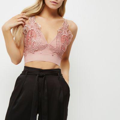 River Island Womens Petite Blush Lace T-back Bralet