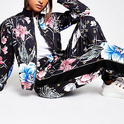 River Island Womens Floral Diamante Side Tapered Joggers