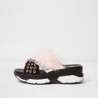 River Island Womens Nude Fluffy Embellished Sporty Sandals