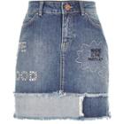 River Island Womens Mid Wash Slogan Patch Denim Mini Skirt